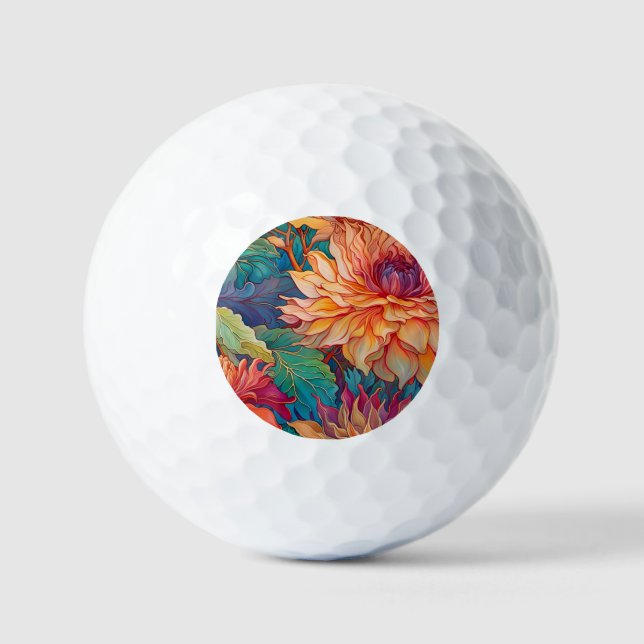 Dahlia Floral Tapestry Golf Balls (Front)