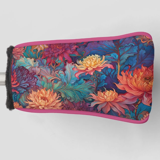 Dahlia Floral Tapestry Golf Head Cover (Front)