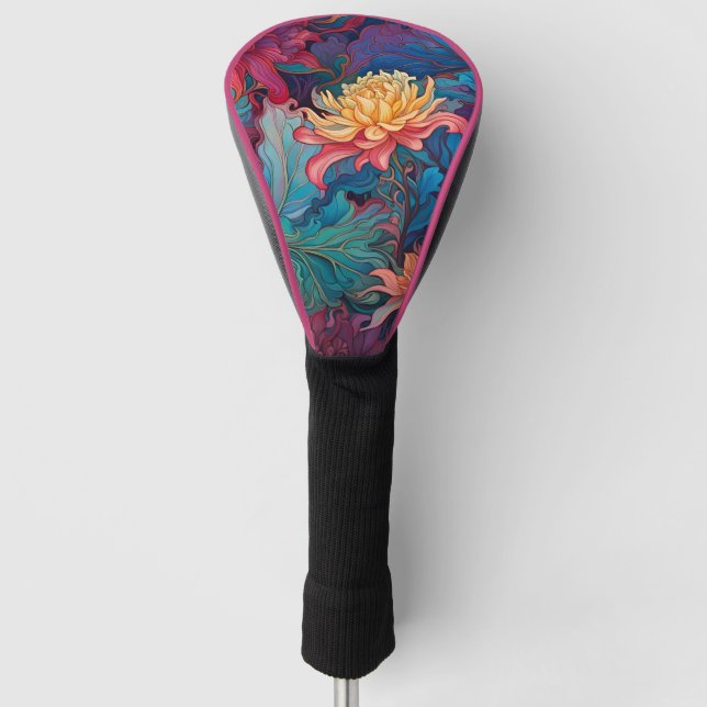 Dahlia Floral Tapestry Golf Head Cover (Front)