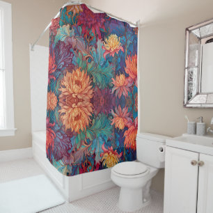 Dahlia Floral Tapestry Shower Curtain