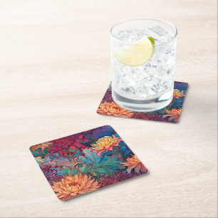 Dahlia Floral Tapestry Square Paper Coaster