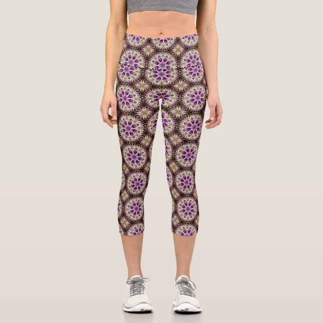 Dahlia Flower Abstract Pattern     Capri Leggings (Front)