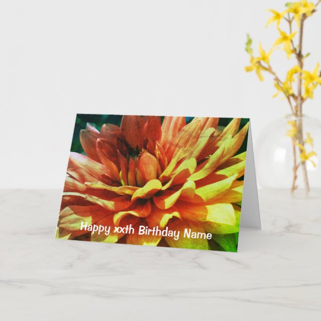 Dahlia Flower Abstract Personalised Birthday  Card (Yellow Flower)