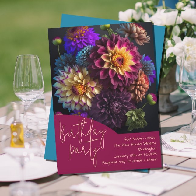 Dahlia Flower Bouquet Birthday Party Invitation (Creator Uploaded)