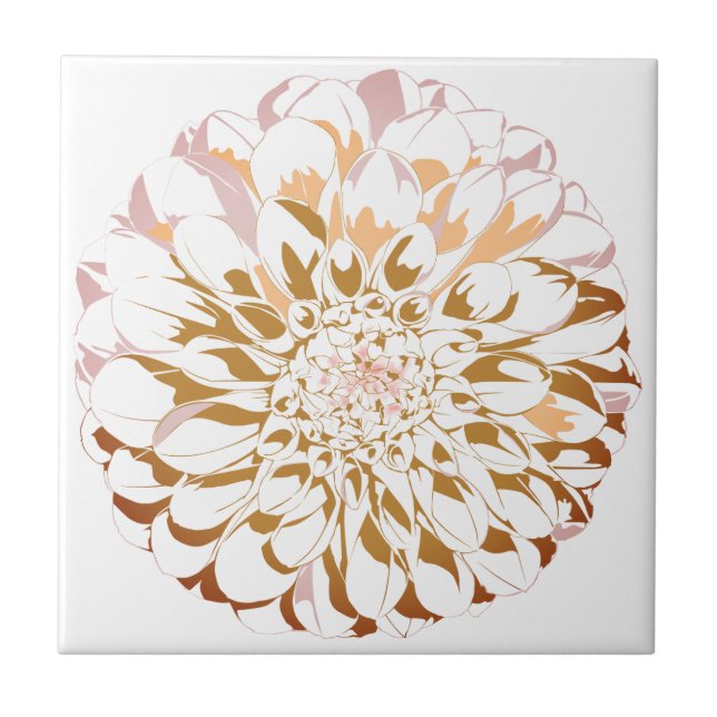 Dahlia flower ceramic accent tile - sepia tones (Front)