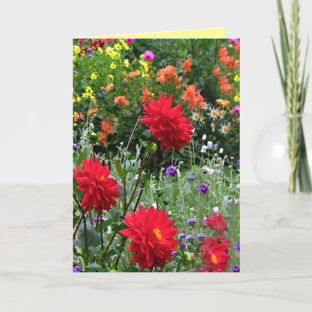 Dahlia Flower Garden Birthday Card (Front)