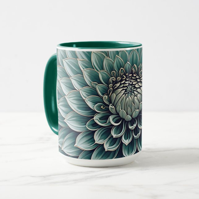 Dahlia Flower in Teal Aqua Blue Digital Art Mug (Front Left)