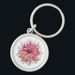 DAHLIA FLOWER KEY RING<br><div class="desc">An art design of a beautiful pink and white dahlia flower.</div>