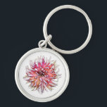 DAHLIA FLOWER KEY RING<br><div class="desc">An art design of a beautiful pink and white dahlia flower.</div>