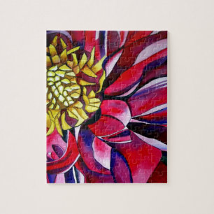 Dahlia flower original abstract watercolor art jigsaw puzzle