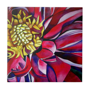 Dahlia flower original abstract watercolor art tile