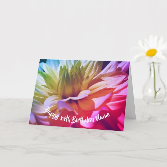 Dahlia Flower Petals Personalised Birthday   Card (Small Plant)