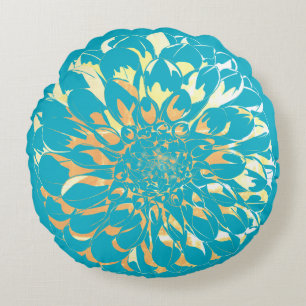 Dahlia flower two-sided turquoise pillow