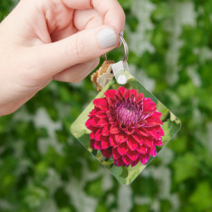 Dahlia Flower, Vibrant Crimson Bloom Key Ring