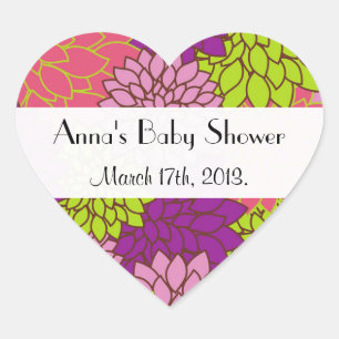 Dahlia Flowers, Colourful Flowers, Baby Shower Heart Sticker