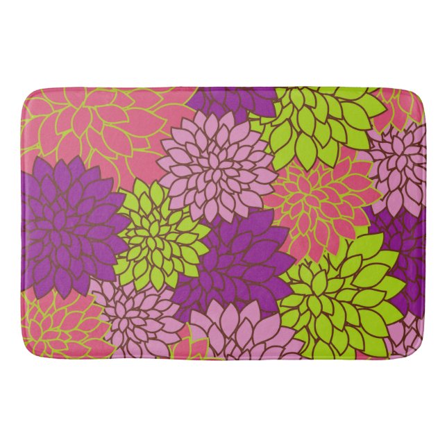 Dahlia Flowers, Colourful Flowers, Floral Pattern Bath Mat (Front)