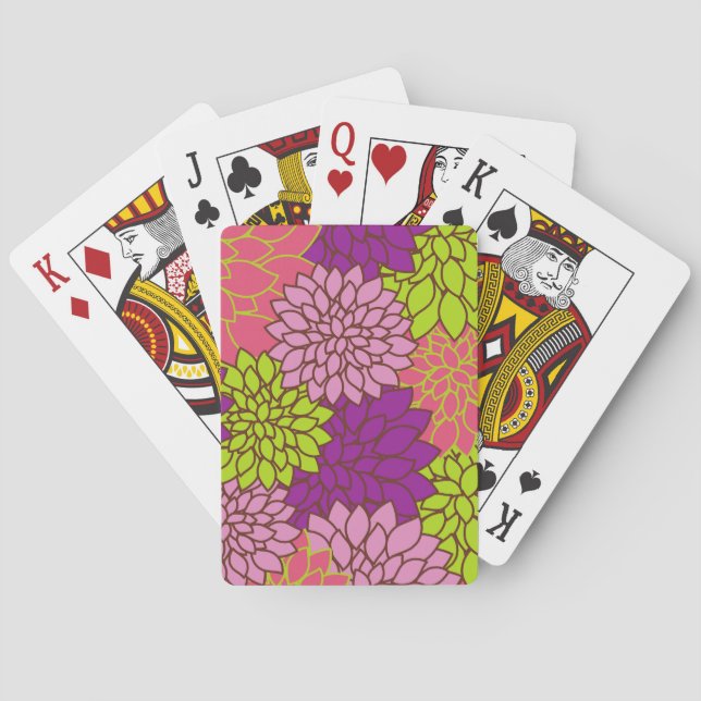 Dahlia Flowers, Colourful Flowers, Floral Pattern Playing Cards (Back)