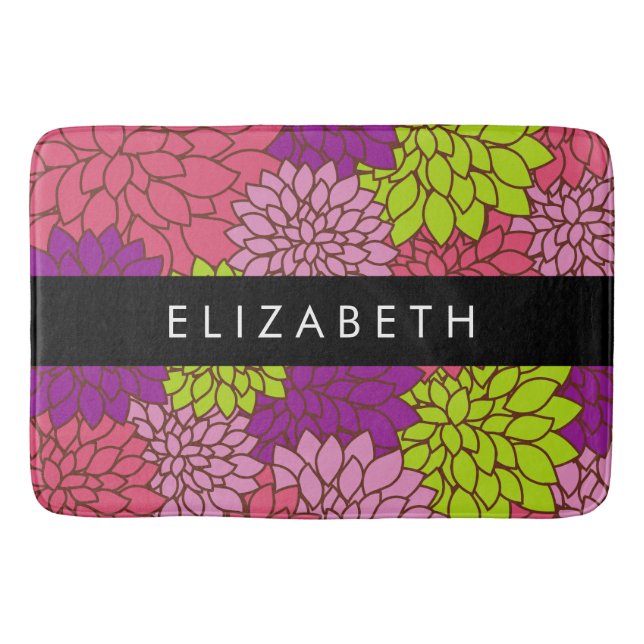 Dahlia Flowers, Colourful Flowers, Your Name Bath Mat (Front)