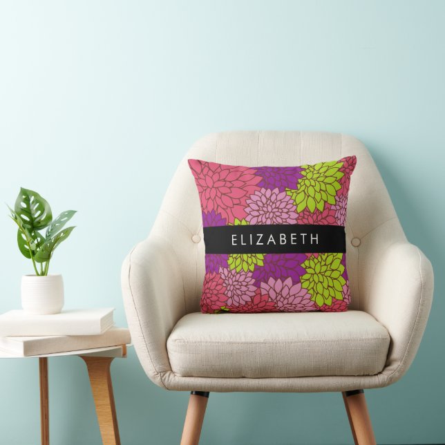 Dahlia Flowers, Colourful Flowers, Your Name Cushion (Chair)
