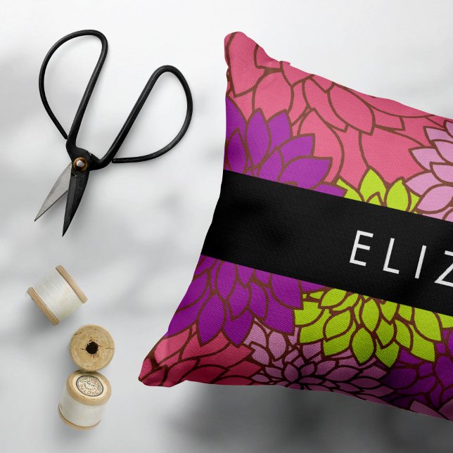 Dahlia Flowers, Colourful Flowers, Your Name Decorative Cushion (Creator Uploaded)