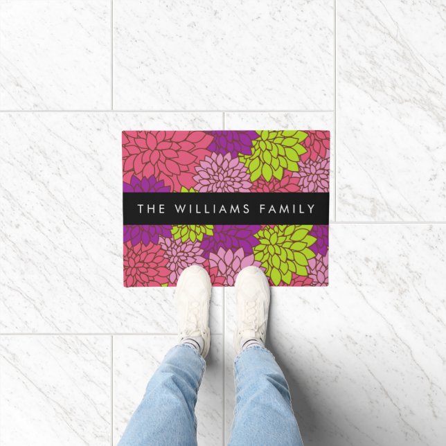 Dahlia Flowers, Colourful Flowers, Your Name Doormat (Indoor)