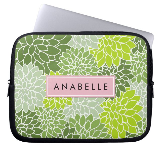 Dahlia Flowers, Green Dahlia, Your Name Laptop Sleeve (Front)
