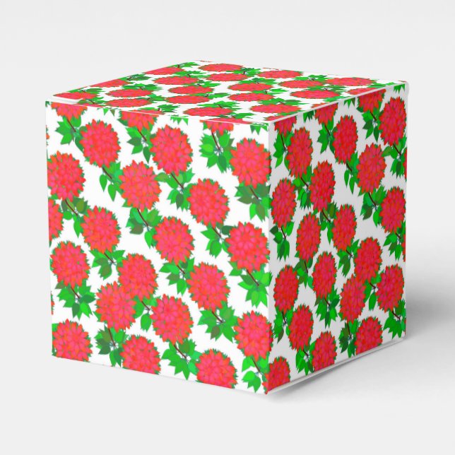 Dahlia flowers in deep red favour box (Front Side)