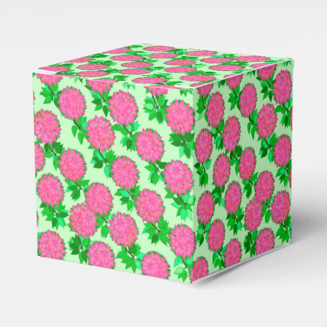 Dahlia flowers in fuchsia pink favour box (Front Side)