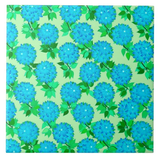 Dahlia flowers in turquoise blue and green tile (Front)