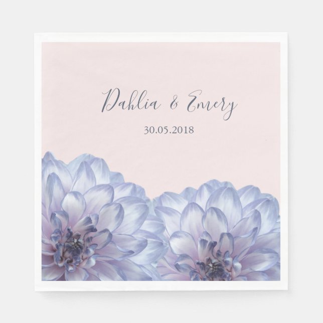 Dahlia flowers lilac blue blush pink floral napkin (Front)