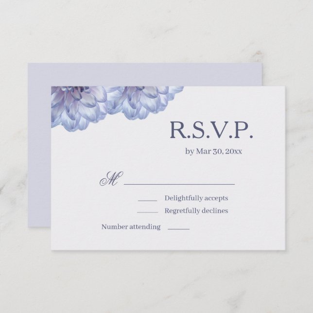 Dahlia Flowers Lilac Blue Elegant Wedding RSVP Invitation (Front/Back)