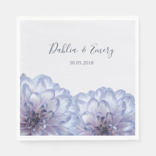 Dahlia flowers lilac blue grey floral wedding napkin
