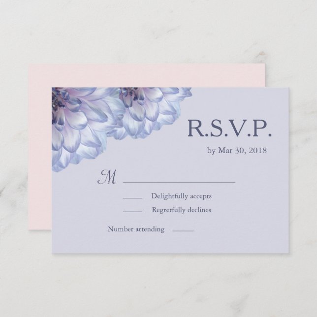 Dahlia flowers lilac blue pink floral wedding RSVP Invitation (Front/Back)