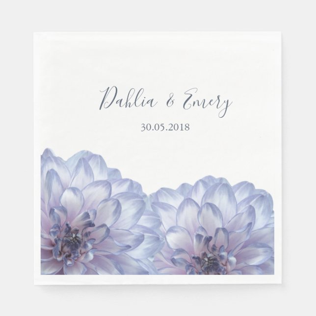 Dahlia flowers lilac blue white floral wedding napkin (Front)