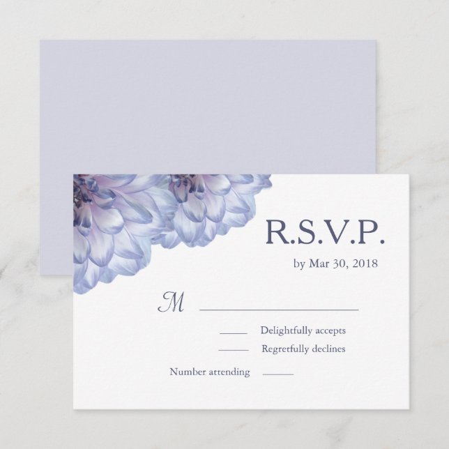 Dahlia flowers lilac white floral wedding RSVP Invitation (Front/Back)