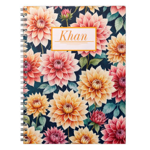 Dahlia flowers pattern digital art / Personalised Notebook