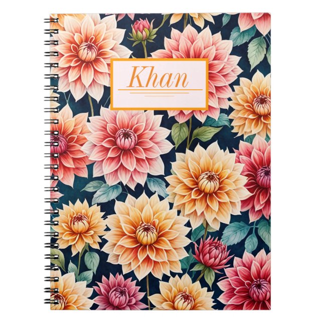 Dahlia flowers pattern digital art / Personalised  Notebook (Front)