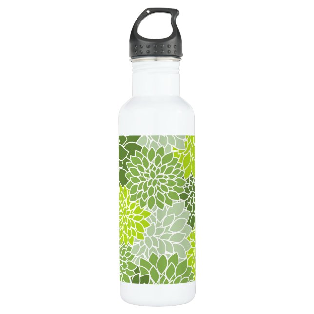 Dahlia Flowers, Pattern Of Flowers, Green Dahlia 710 Ml Water Bottle (Front)