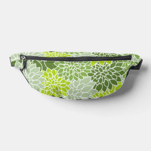 Dahlia Flowers, Pattern Of Flowers, Green Dahlia Bum Bags