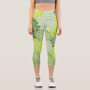 Dahlia Flowers, Pattern Of Flowers, Green Dahlia Capri Leggings