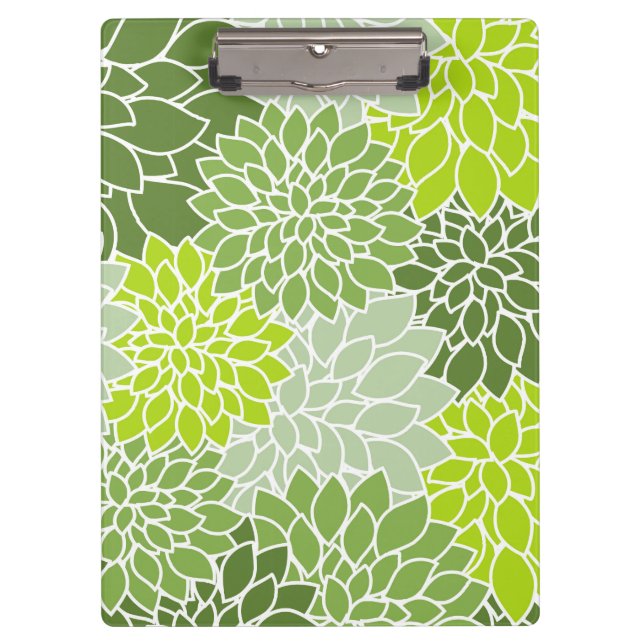 Dahlia Flowers, Pattern Of Flowers, Green Dahlia Clipboard (Front)