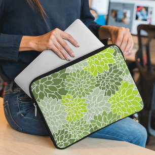 Dahlia Flowers, Pattern Of Flowers, Green Dahlia Laptop Sleeve