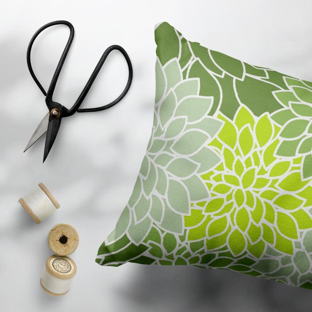 Dahlia Flowers, Pattern Of Flowers, Green Dahlia Pillowcase (Creator Uploaded)
