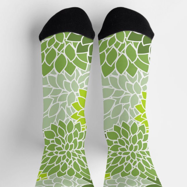 Dahlia Flowers, Pattern Of Flowers, Green Dahlia Socks (Top)