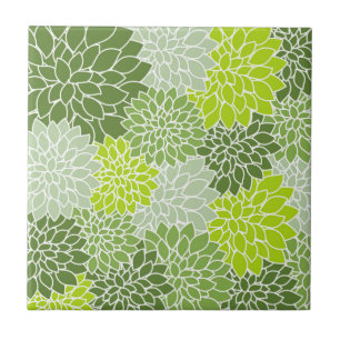 Dahlia Flowers, Pattern Of Flowers, Green Dahlia Tile