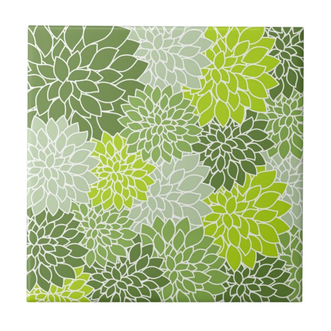 Dahlia Flowers, Pattern Of Flowers, Green Dahlia Tile (Front)