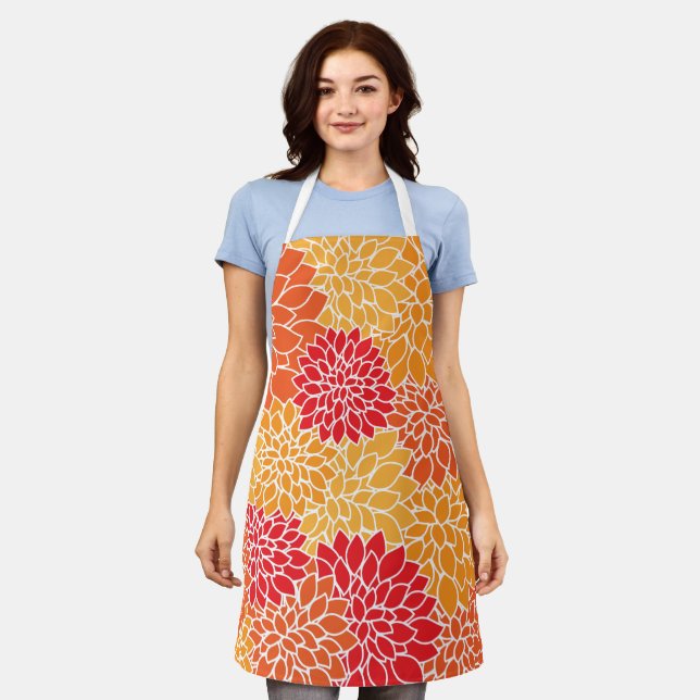 Dahlia Flowers, Pattern Of Flowers, Orange Dahlia Apron (Worn)