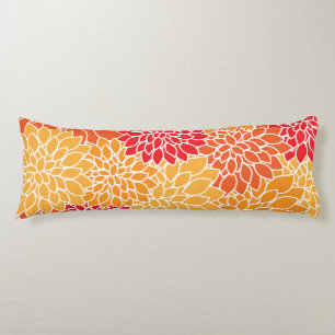 Dahlia Flowers, Pattern Of Flowers, Orange Dahlia Body Cushion