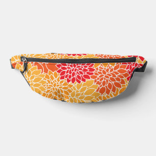 Dahlia Flowers, Pattern Of Flowers, Orange Dahlia Bum Bags