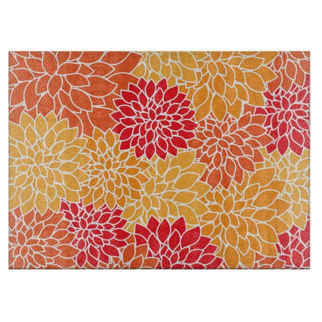 Dahlia Flowers, Pattern Of Flowers, Orange Dahlia Cutting Board (Front)
